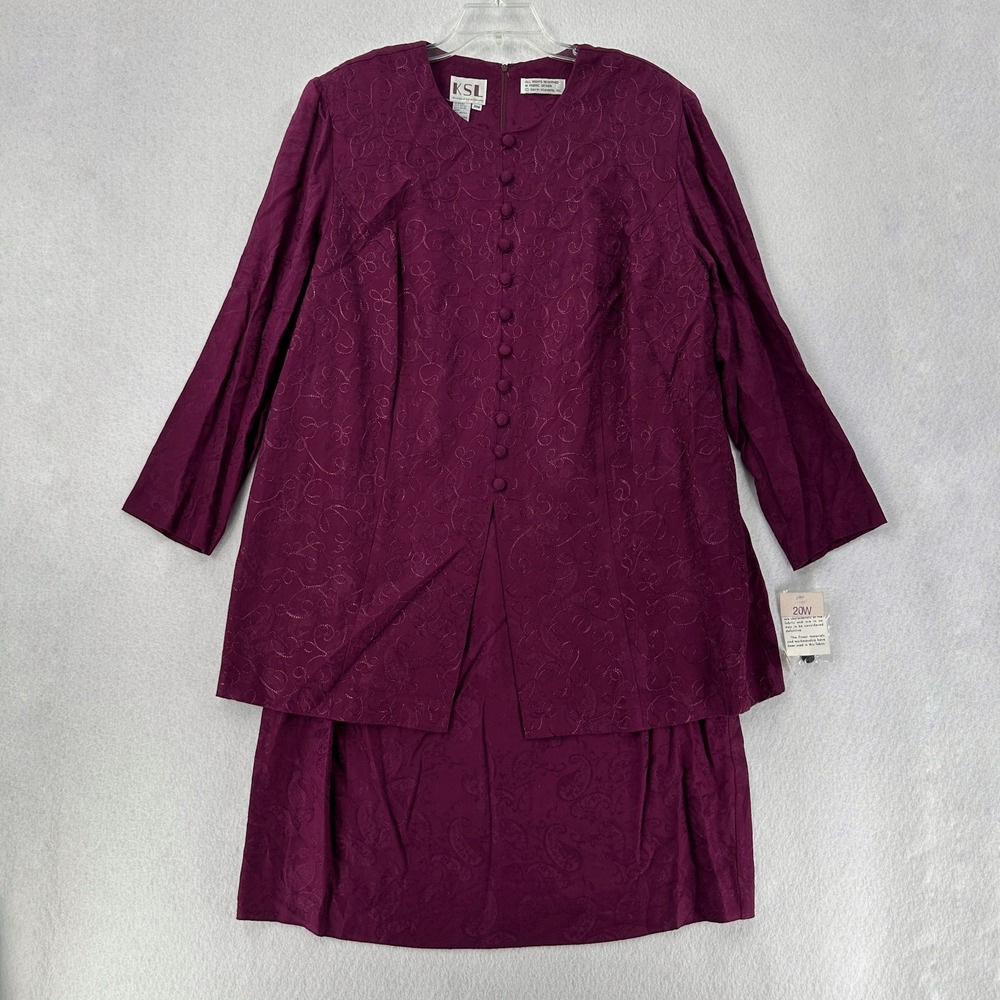 NWT Vintage Karin‎ Stevens Dress 20W Pink/Purple Career Embroidered